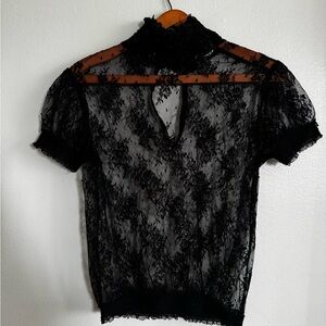 Mango Sheer Black Lace Blouse